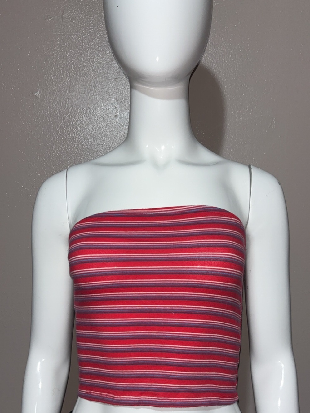 American Eagle Outfitters Red and Pink Striped Strapless Tube Top Dress